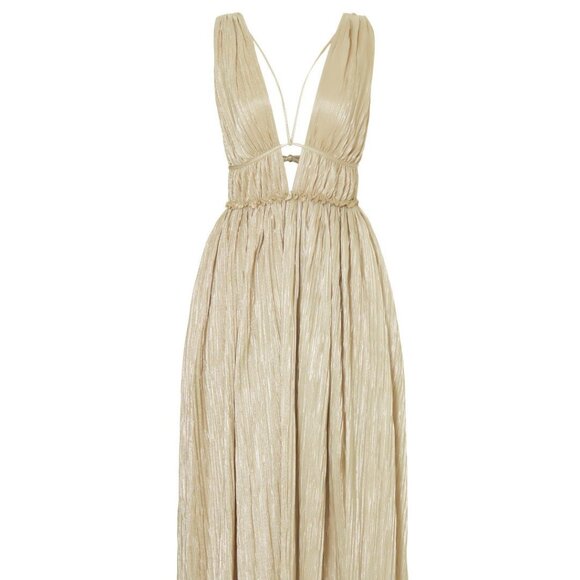 Jonathan Simkhai Gold Plisse Gown, L - Picture 5 of 14